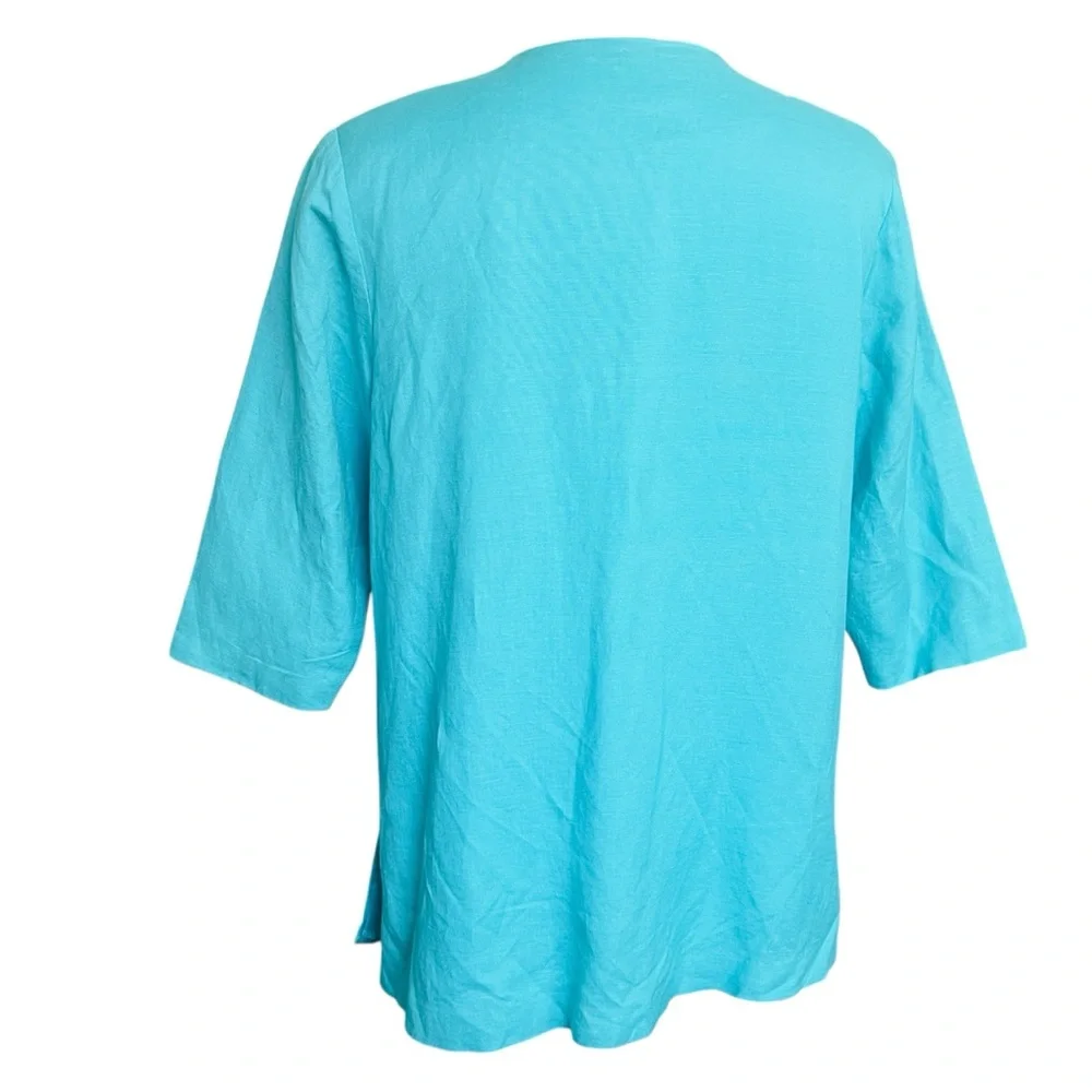 VTG Bob Mackie Wearable Art Jacket Turquoise SZ L Linen Blend Floral Retro - Picture 2 of 9